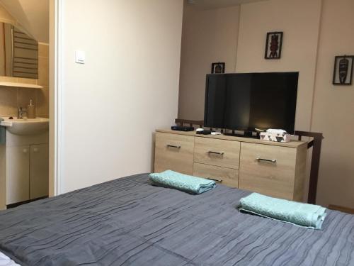 Posteľ alebo postele v izbe v ubytovaní Kincsem Apartman