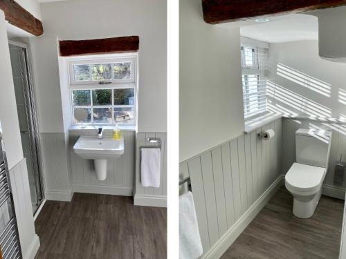 ウルバーストンにあるBank Barn at Ruslandのトイレ、洗面台、窓のあるバスルーム