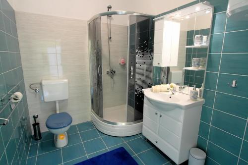 e bagno con servizi igienici, lavandino e doccia. di Apartments with a parking space Otocac, Velebit - 20246 a Otočac