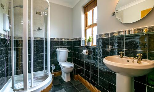 a bathroom with a sink and a toilet and a shower at Waltons Close in Stainton