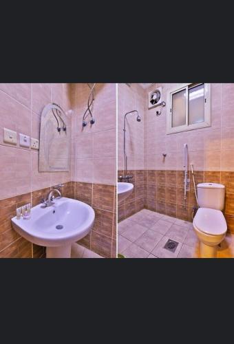 two pictures of a bathroom with a toilet and a sink at ريتاج الفضية للوحدات السكنية in Al Madinah