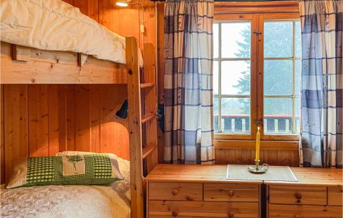 ein Schlafzimmer mit einem Etagenbett und einem Fenster in der Unterkunft 3 Bedroom Stunning Home In Sjusjen in Sjusjøen