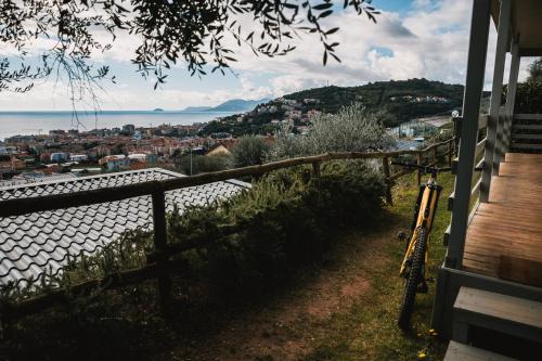 a bike parked on the side of a house at Agriturismo Rose di Pietra in Pietra Ligure