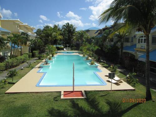 an overhead view of a swimming pool at a resort at Grenadier A in Flic-en-Flac