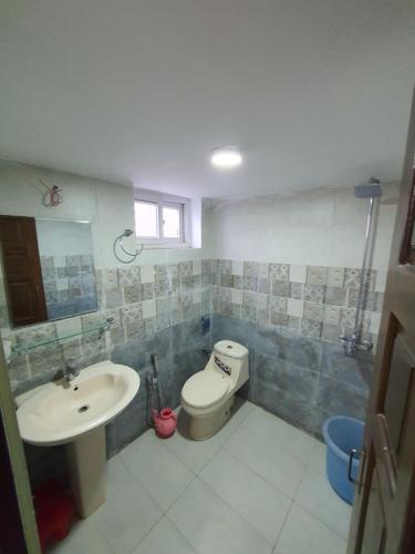 a bathroom with a toilet and a sink at Royal Blue Inn House in Islamabad