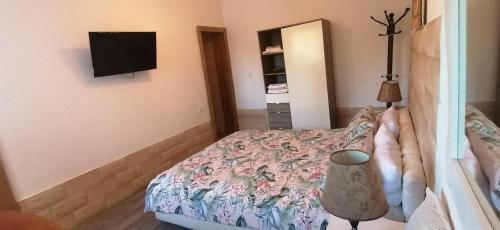 a bedroom with a bed and a tv on the wall at Ferme Sacrée Nature in O Ben Slimane