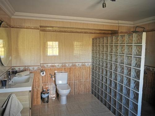 uma casa de banho com um WC e um lavatório em Casa Las Majadillas em Iznájar