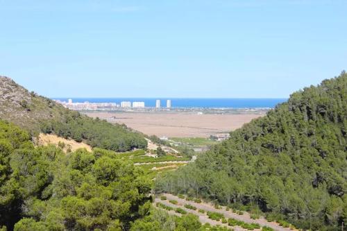 a view of a hill with trees and the ocean at Villa Montgrau in Llano de Gorra