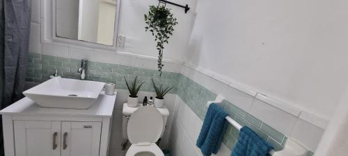 邁阿密海灘的住宿－邁阿密海灘海濱一室公寓，浴室配有白色卫生间和盥洗盆。