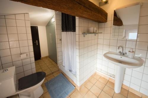 a bathroom with a toilet and a sink at La maison à Mimine in Le Pin-en-Mauges
