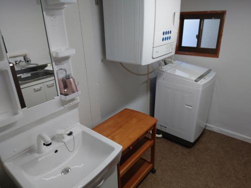 a bathroom with a sink and a washer and dryer at Albany inn Shirahama アルバニーイン白浜 in Shirahama