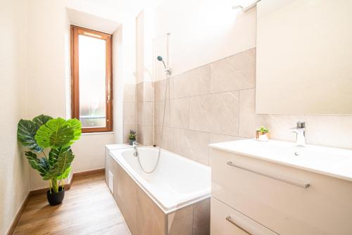 een badkamer met een wastafel, een bad en een toilet bij Spacieux - La Galerie - Gare in Straatsburg
