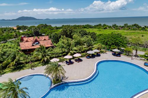 an aerial view of a resort with a swimming pool at KEP BAY HOTEL & RESORT in Kep