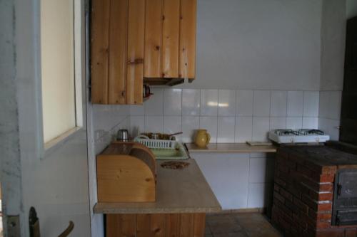 cocina con armarios de madera y encimera en Sat Balcesti-Belis en Beliş