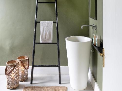 a bathroom with a towel rack and a toilet at Greyton Lodge in Greyton