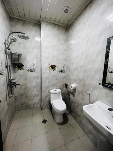 a bathroom with a toilet and a sink at Apartments NITA in Batumi
