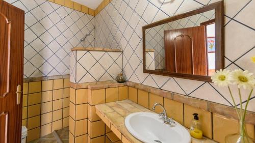 een badkamer met een wastafel en een spiegel bij El Castillo Puebla de Los Infantes by Ruralidays in La Puebla de los Infantes