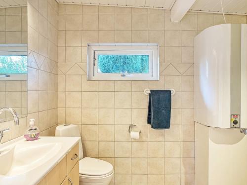 a bathroom with a toilet and a sink and a window at Holiday home Jægerspris XLIII in Jægerspris