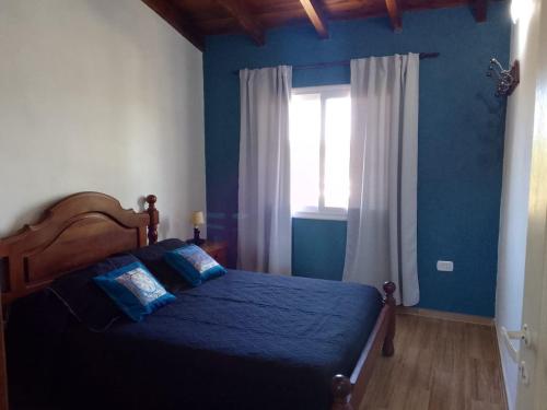- une chambre bleue avec un lit et une fenêtre dans l'établissement Las Liebres, à Molinari