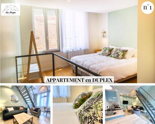 uma colagem de fotografias de um quarto com uma cama em Les Anges - 6 appartements - Place des héros em Arras