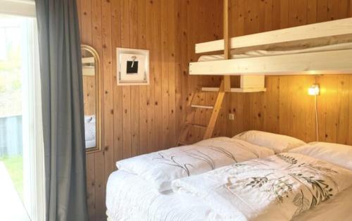 a bedroom with a bunk bed and a ladder at Hidden Cottages in Kvíabekkur