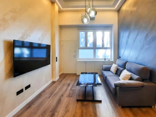 a living room with a couch and a flat screen tv at Tofi 2 in Madrid