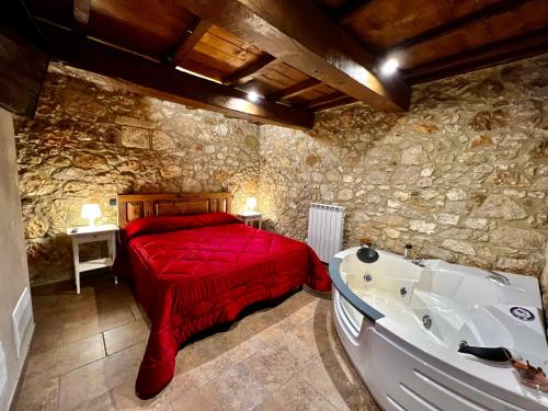a bedroom with a bed and a tub in a room at B&B Fontanelle in Alviano