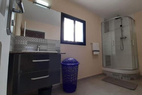 W łazience znajduje się prysznic, umywalka i wanna. w obiekcie villa luxueuse et meublée plus de 280 m² w Antananarywie