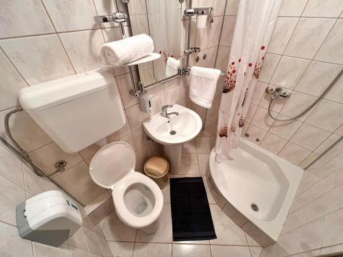 ein weißes Bad mit einem WC und einem Waschbecken in der Unterkunft Planinska kuća Vlašić in Vlasic