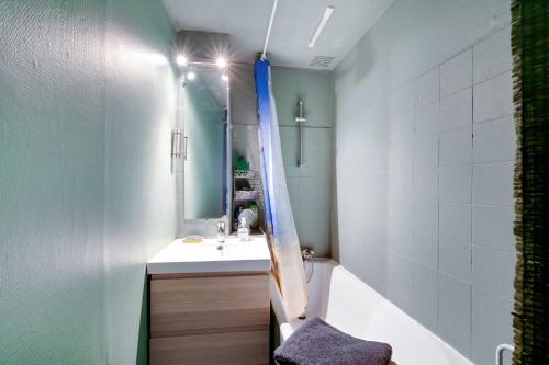 y baño con lavabo y espejo. en 2 bedrooms appartement with enclosed garden and wifi at Troyes en Troyes