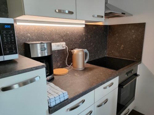 a kitchen with a coffee maker on a counter at Penzion Šumava - APARTMÁN in Horní Planá