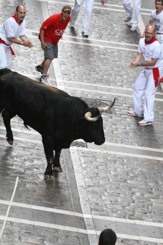 a bull standing in the middle of a street at Gran Hotel La Perla in Pamplona