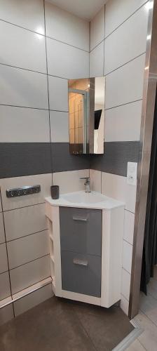 uma casa de banho com um lavatório e um espelho em studio-centre-Thabor-balcon-1 personne em Rennes