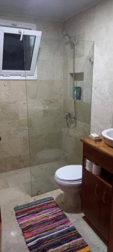 a bathroom with a shower and a toilet and a sink at Private room overlooking the beach in Punta Cana