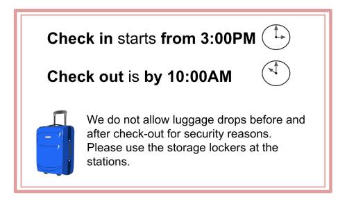 a sign that says check in starts from and check out is by at VILLA HAKONE湖空 in Hakone