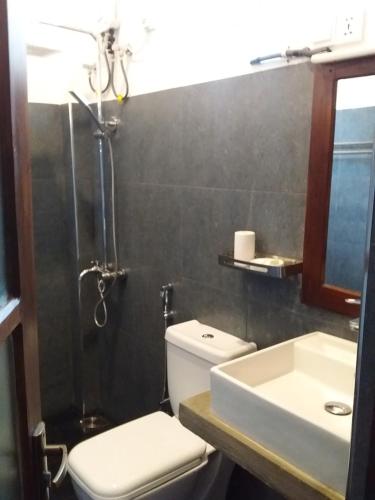 a bathroom with a toilet and a sink and a shower at Forest edge villa in Anuradhapura