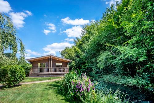 a house in the middle of a yard with trees at Willowbank Lodges in Oare