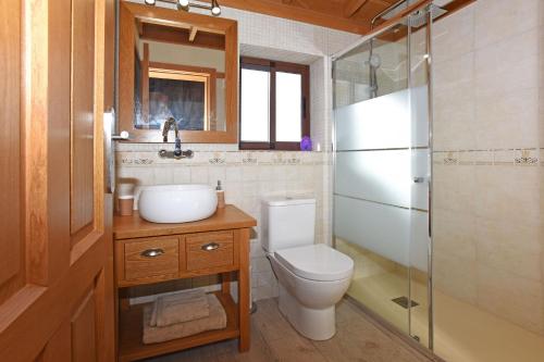 a bathroom with a toilet and a sink and a shower at Casa Rural Pastor in Tijarafe