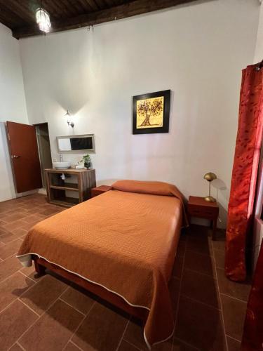 a bedroom with a bed and a desk and a tv at Hotel Hacienda San Bartolo in Xico