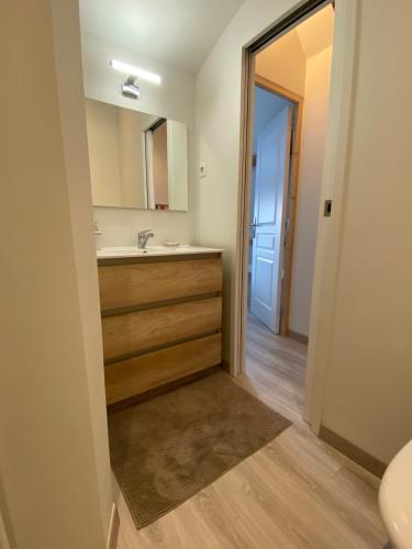 a bathroom with a sink and a toilet in a room at T2 Duplex Châtelaillon-Plage in Châtelaillon-Plage