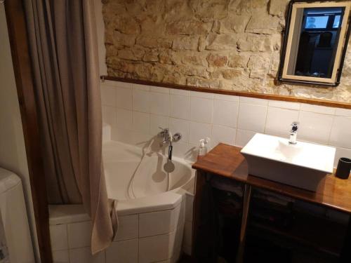 a bathroom with a sink and a bath tub and a sink at bnbgônes - LE LOFT BODIN Croix Rousse - METRO in Lyon