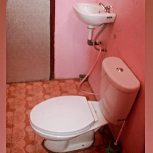 a bathroom with a white toilet and a sink at Lucas Authentic Lodge in Bajawa