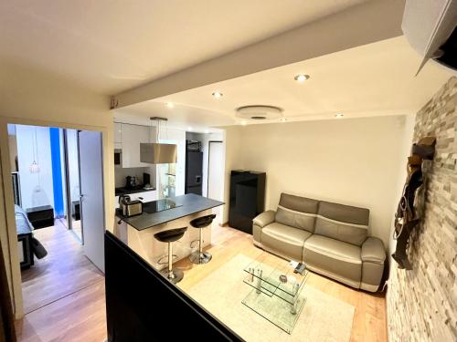 a living room and kitchen with a couch and a table at GUEST-K President - Grenoble Centre in Grenoble