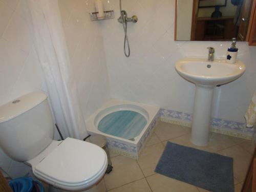 a bathroom with a toilet and a sink at Apartamento Panorâmico das Dunas da Bela Vista in Gafanha da Encarnação
