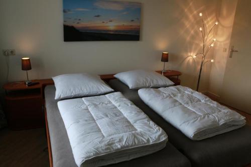 Duas camas sentadas uma ao lado da outra num quarto em Duinroos em Nes