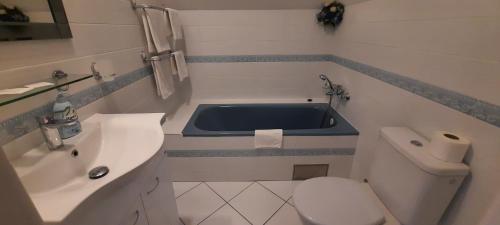 un piccolo bagno con servizi igienici e lavandino di Hotel Excellent a Praga