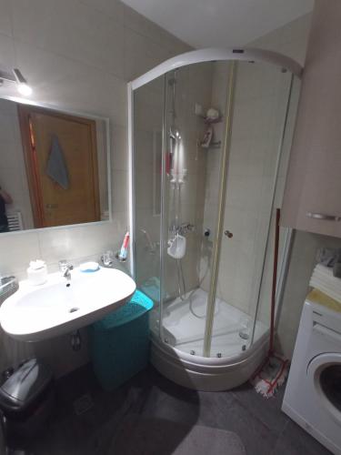 a bathroom with a shower and a sink at Snježna Vila in Jahorina