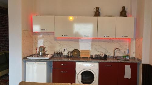 a kitchen with a washer and a washing machine at Shark SeaView Villa in Şarköy