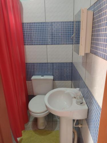 a bathroom with a toilet and a sink at Pousada Sombra do Jambeiro in Alter do Chao
