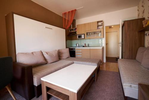 a living room with a couch and a table at The Nest - harmony place to spend a mountain brake in Bjelašnica